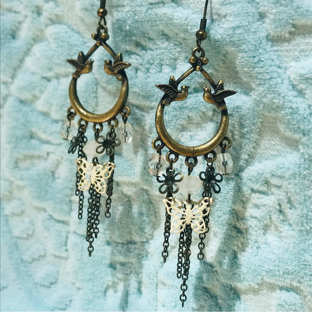 Whimsical Butterfly Birds Flower Earrings Dangly